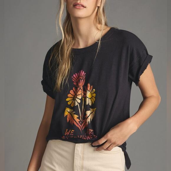 NWT Lane Lloyd Anthropologie We Are Everywhere Graphic Oversized Tee Womens XS - Picture 1 of 8